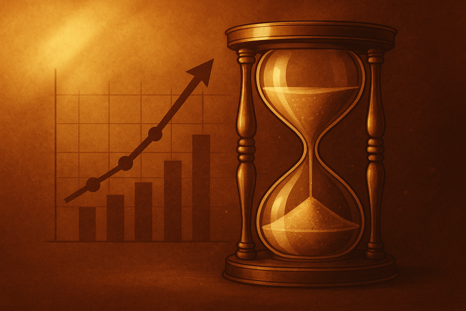 Golden hourglass beside a rising growth chart