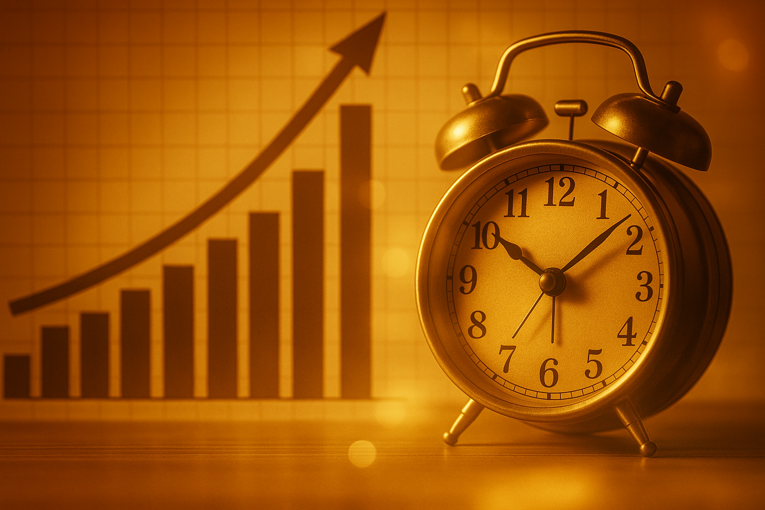 Classic metallic clock with golden reflections